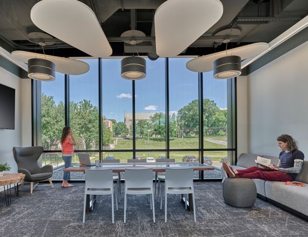 Interface Heartthrob carpet tile in higher ed meeting room